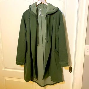 Fabletics XL open front hoodie sweatshirt jacket olive green, oversized EUC